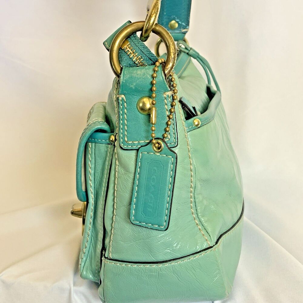 Coach Legacy 65th Anniversary Double Turnlock Satchel Teal Blue F13371 AS IS - Picture 5 of 16